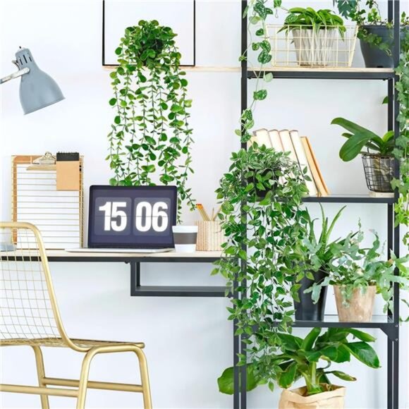 Artificial Hanging Plants for Shelf, 4 Pack Fake Potted Greenery Faux - Picture 6 of 7